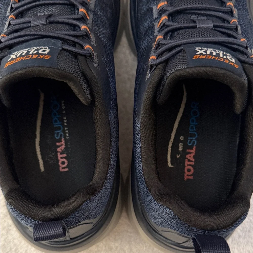 Skechers D'LUX Walker 2.0 Slip-On Sneakers SN232179 Wide Width Navy/Grey/Orange - Picture 4 of 12